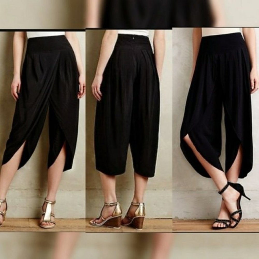 Anthropologie Elevenses Black Cropped Tulip Trousers size 12